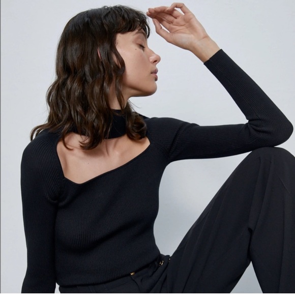 Zara - Open Neck Sweater Top - Picture 2 of 3